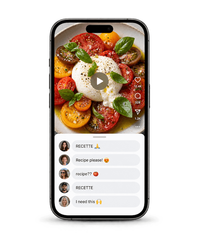 Phone showing a recipe post and comments asking for the recipe